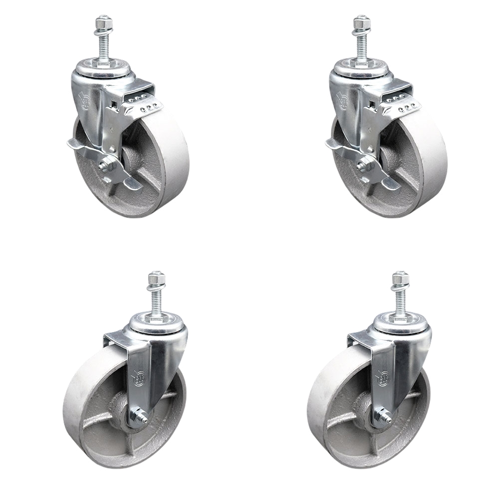 SCC-TS20S514-SSS-M1015-2-TLB-2 Semi Steel Cast Iron Swivel Threaded Stem Caster with 5 x 1.25 in. Silver Wheels & 10 mm Stems - Set of 4