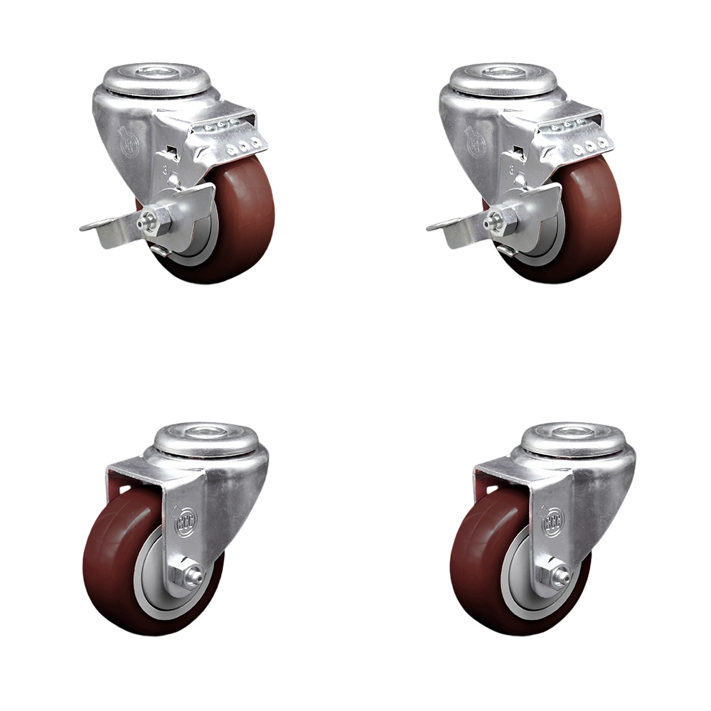 SCC-BH20S314-PPUB-MRN-TLB-2-S-2 Polyurethane Swivel Bolt Hole Caster with 3 x 1.25 in. Maroon Wheels - Set of 4
