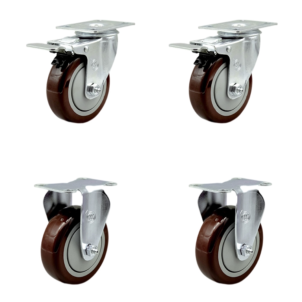 SCC-TTL20S414-PPUB-MRN-2-R-2 Polyurethane Swivel Top Plate Caster with 4 in. Maroon Wheels - Set of 4