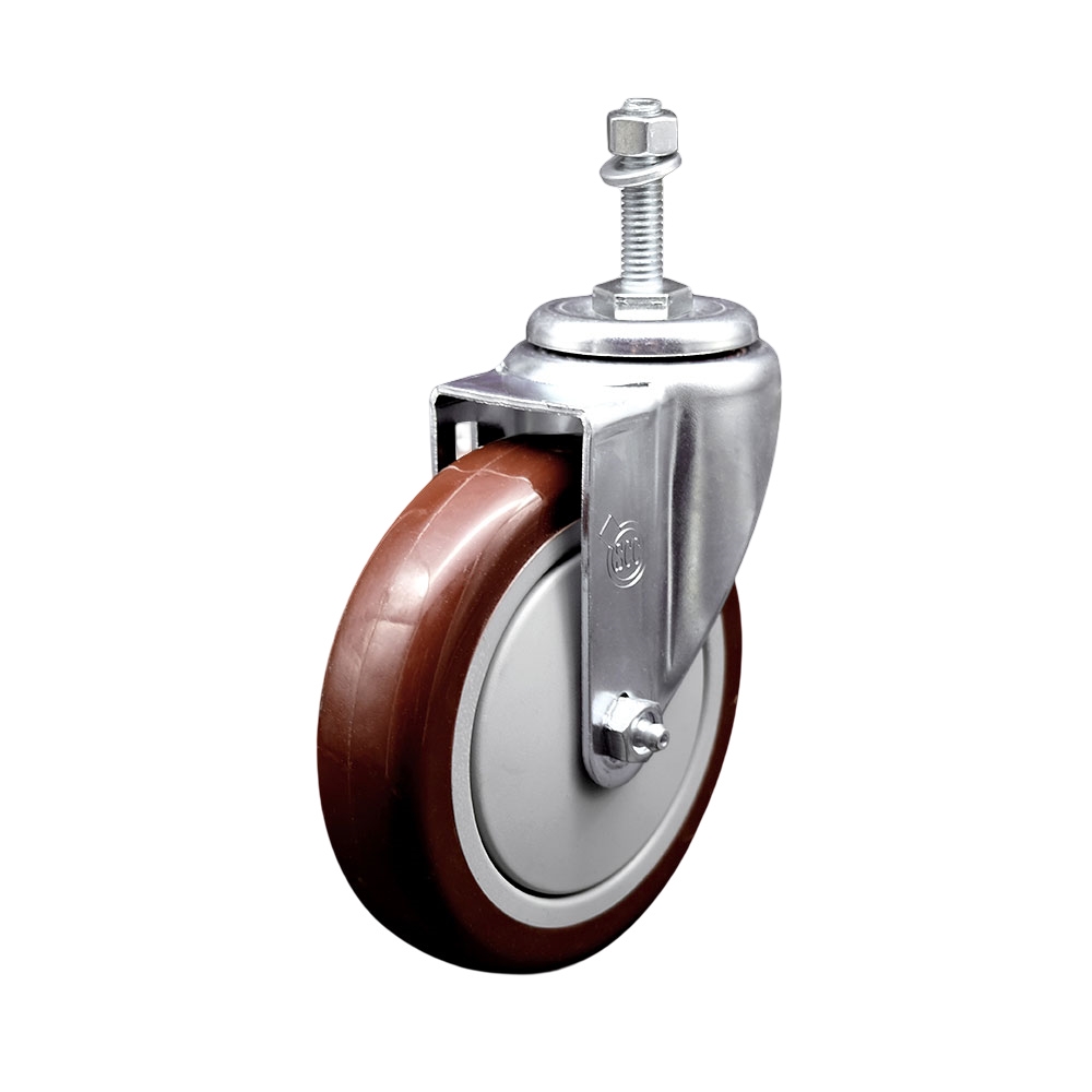 SCC-TS20S514-PPUB-MRN-381615 Polyurethane Swivel Threaded Stem Caster with 5 x 1.25 in. Maroon Wheel & 0.38 in. Stem