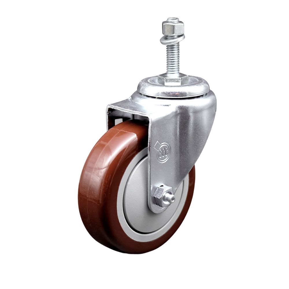 SCC-SSTS20S414-PPUB-MRN-M1015 Stainless Steel Polyurethane Swivel Threaded Stem Caster with 4 x 1.25 in. Maroon Wheel & 10 mm Stem