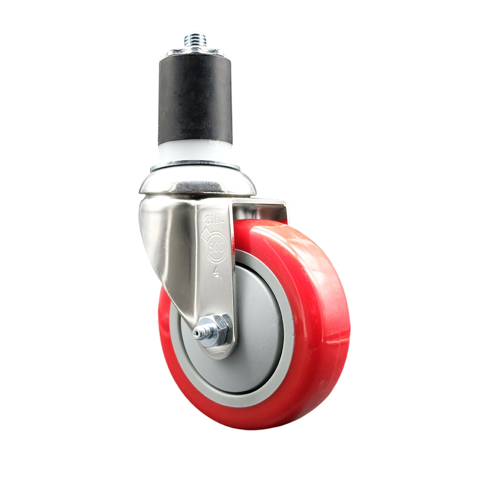 SCC-SS316EX20S414-PPUB-RED-178 Polyurethane Swivel Stem Caster with 4 in. Red Caster Wheels, 1.87 in. Expanding Stem - 316 Stainless Steel Caster