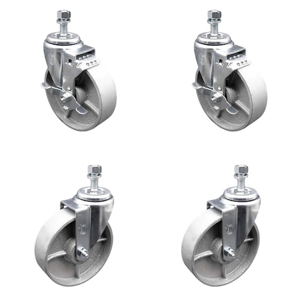 SCC-TS20S514-SSS-M1215-2-TLB-2 Semi Steel Cast Iron Swivel Threaded Stem Caster with 5 x 1.25 in. Silver Wheels & 12 mm Stems - Set of 4