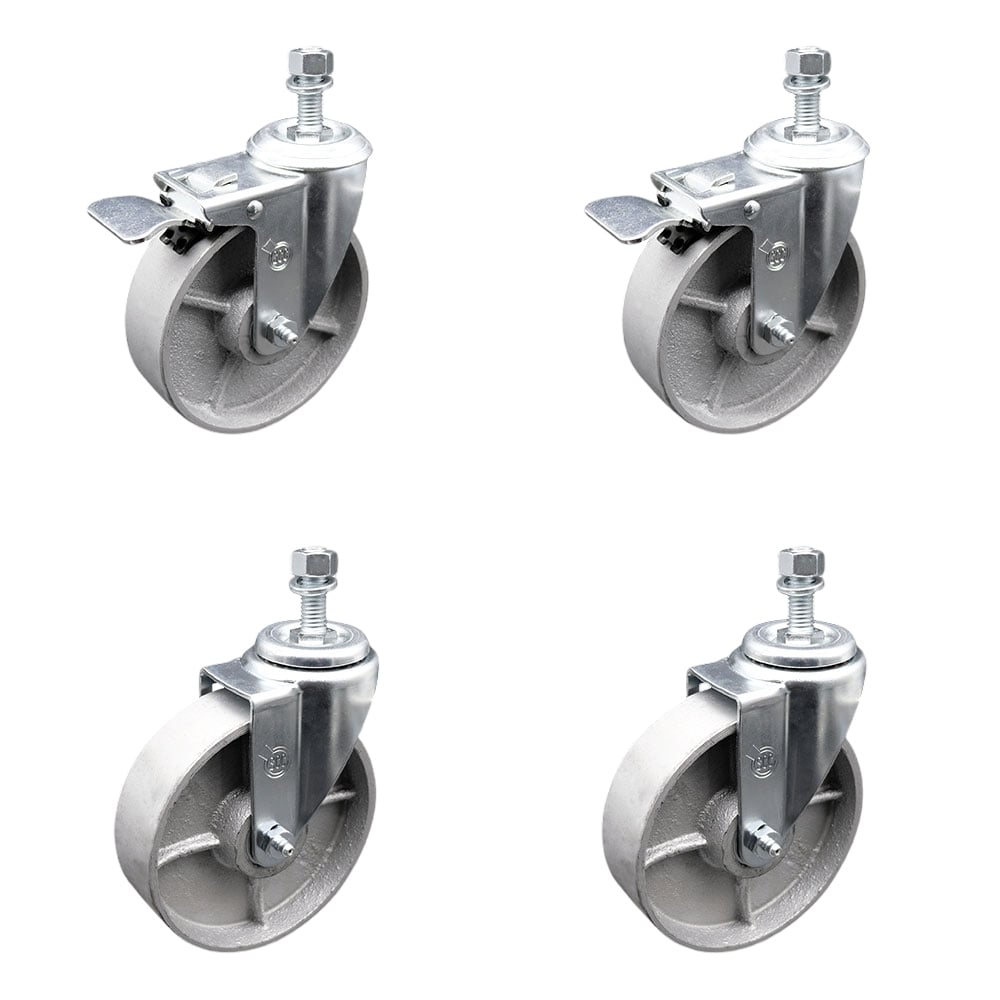 SCC-TSTTL20S514-SSS-M1215-2-S-2 Semi Steel Cast Iron Swivel Threaded Stem Caster with 5 x 1.25 in. Silver Wheels & 12 mm Stems - Set of 4