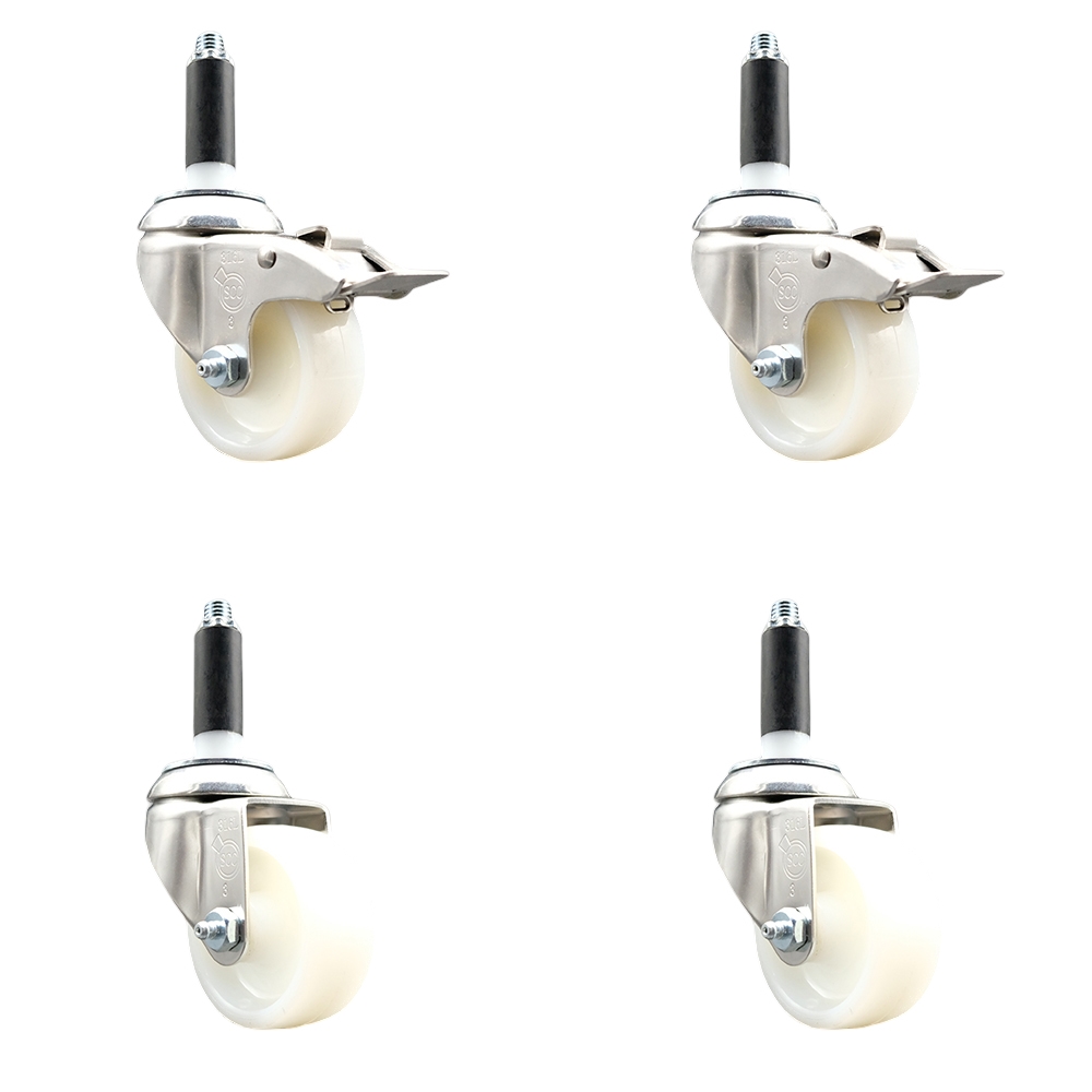 Nylon Swivel Stem Caster with 3 in. Caster Wheels, 0.87 in. Expanding Stem - 316 Stainless Steel Casters - Set of 4