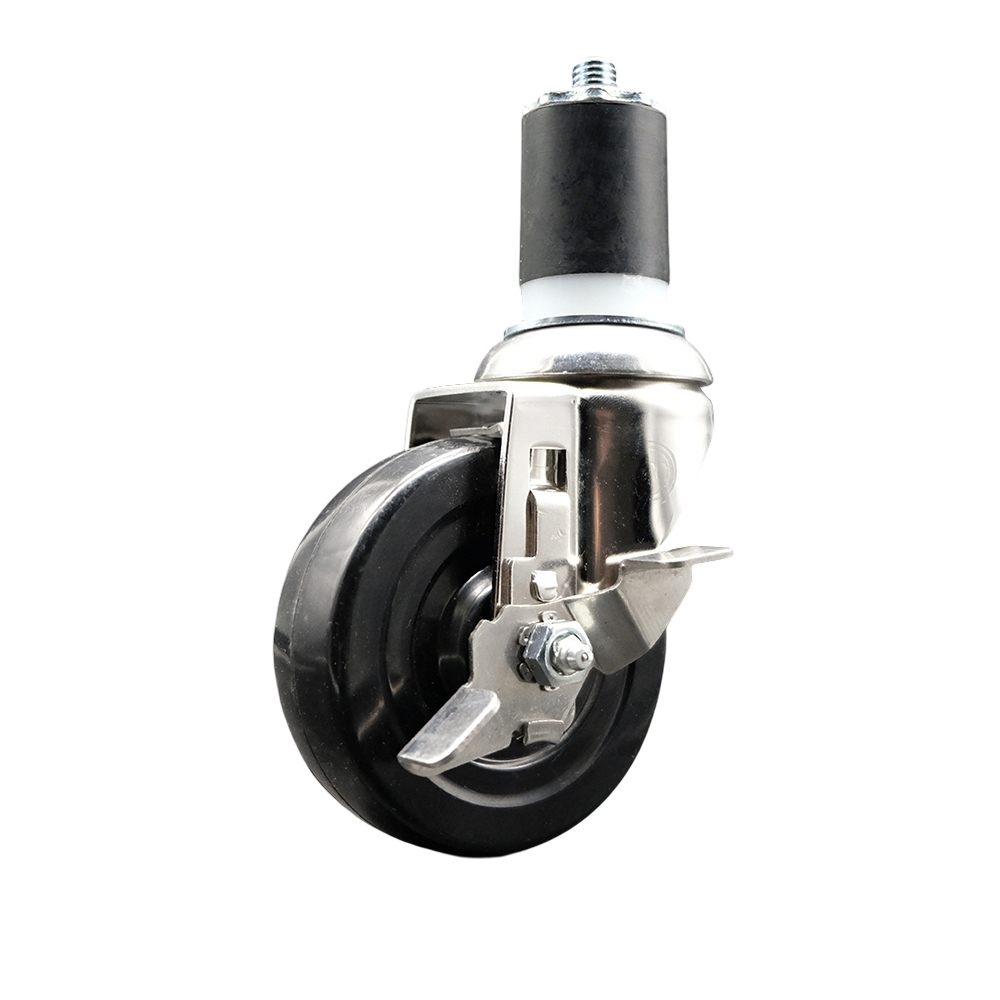 Soft Rubber Swivel Stem Caster with 4 in. Black Caster Wheel & Top Lock Brake 1.75 in. Expanding Stem 316 Stainless Steel Caster