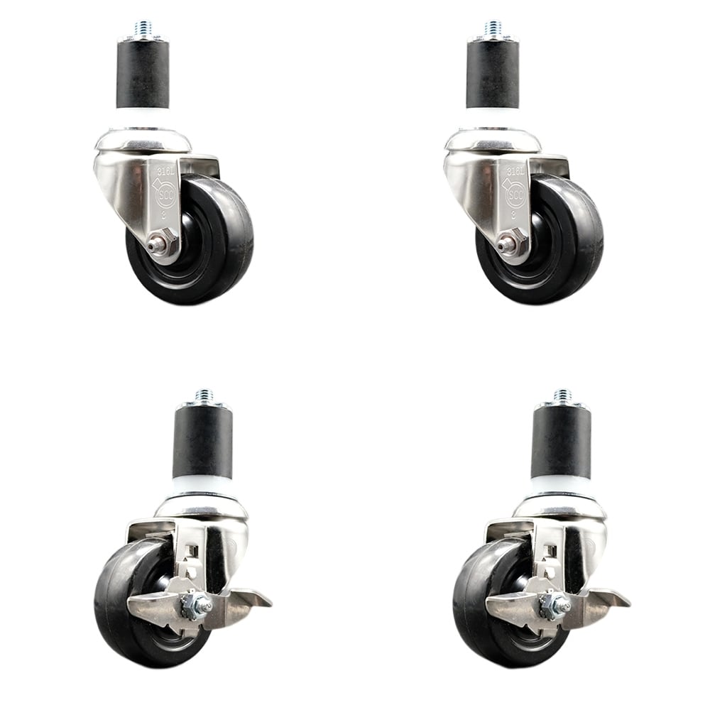Soft Rubber Swivel Stem Caster with 3 in. Caster Wheels 1.87 in. Expanding Stems 316 Stainless Steel Casters - Set of 4