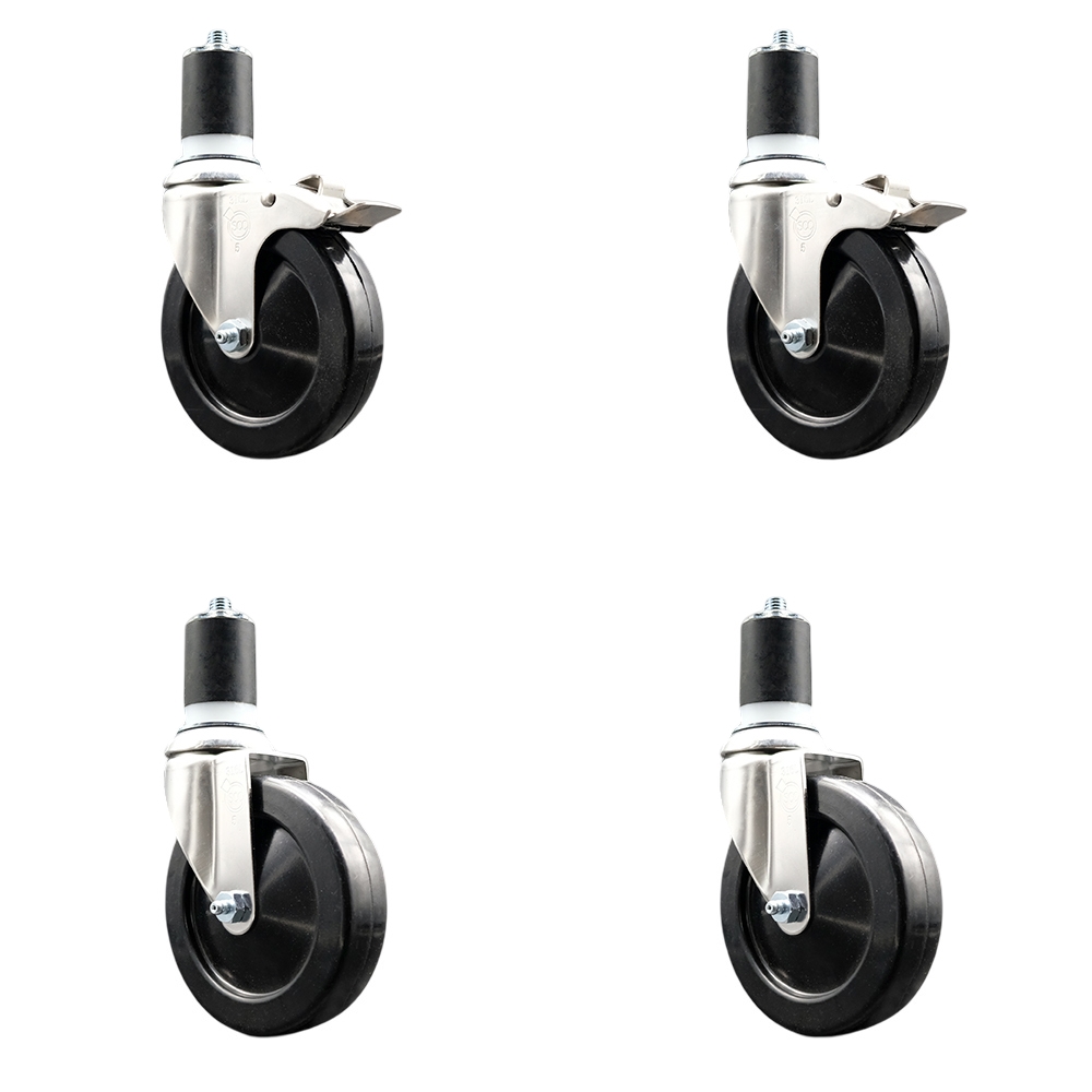 Soft Rubber Swivel Stem Caster with 5 in. Caster Wheels 1.87 in. Expanding Stem 316 Stainless Steel Casters - Set of 4