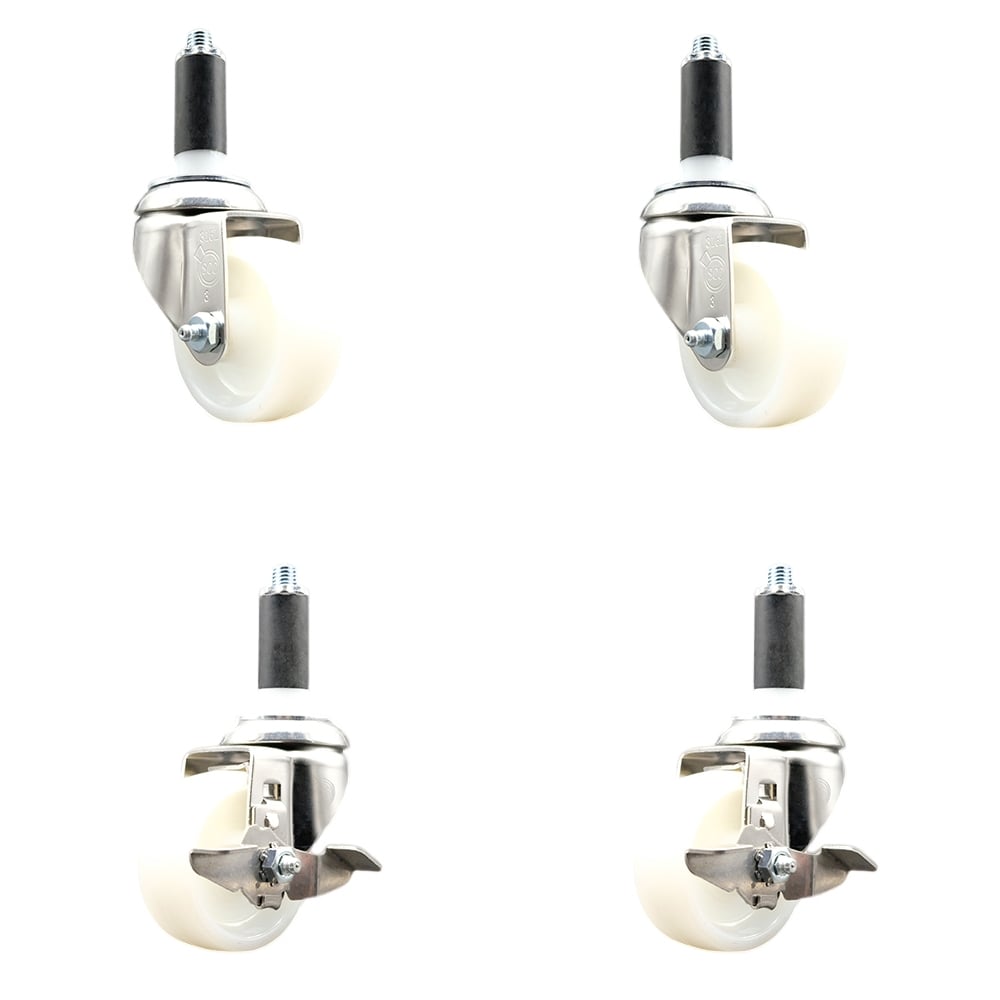 SCC-SS316EX20S314-NYS-2-TLB-2-1 Nylon Swivel Stem Caster with 3 in. Caster Wheels, 1 in. Expanding Stems - 316 Stainless Steel Casters - Set of 4