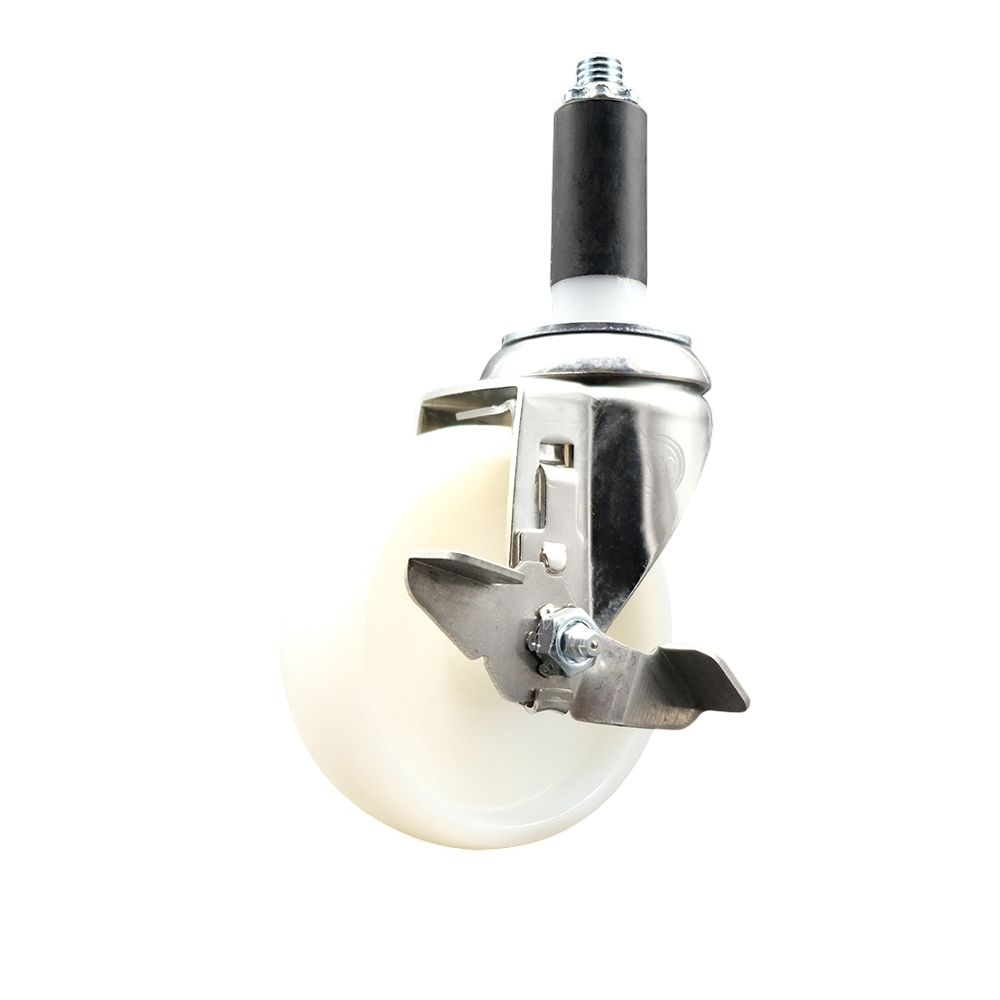 Nylon Swivel Stem Caster with 4 in. White Caster Wheel & Top Lock Brake, 1 in. Expanding Stem - 316 Stainless Steel Caster