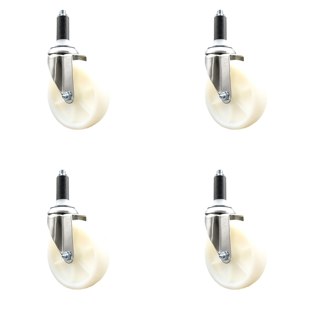 SCC-SS316EX20S514-NYS-1-4 Nylon Swivel Stem Caster with 5 in. White Caster Wheels, 1 in. Expanding Stems - 316 Stainless Steel Casters - Set of 4