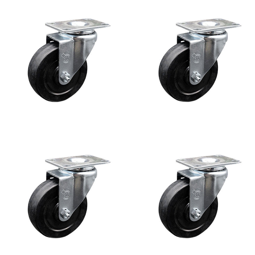 Swivel Caster - Soft Rubber Wheel - 4 in. - Set of 4 - 800 lbs Capacity
