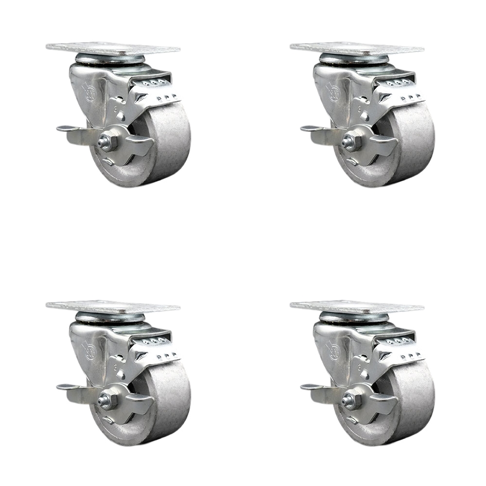 SCC-20S314-SSS-TLB-TP2-4 Swivel Caster with Brakes & 3 in. Semi Steel Cast Iron Wheel - 3.13 x 4.13 in. Overall Top Plate - Set of 4