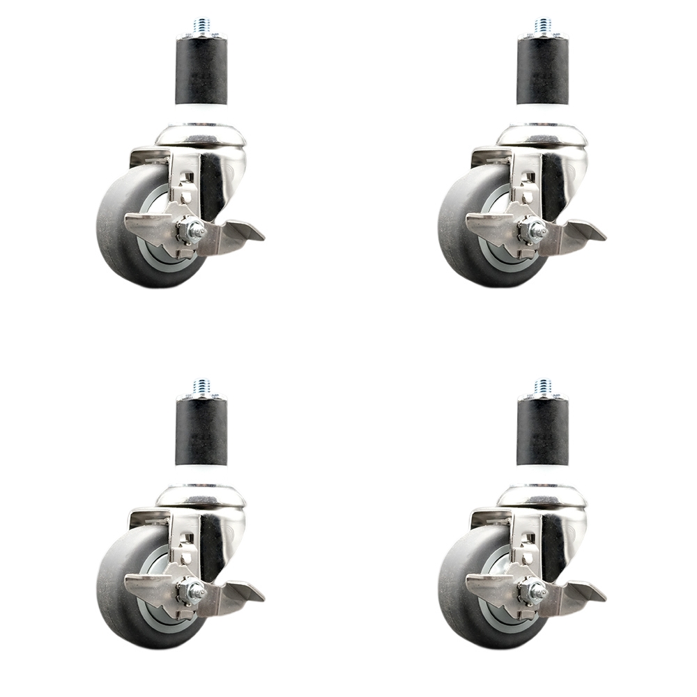 Thermoplastic Rubber Swivel Stem Caster with 3.5 in. Caster Wheels, 1.87 in. Expanding Stems - 316 Stainless Steel Casters - Set of 4
