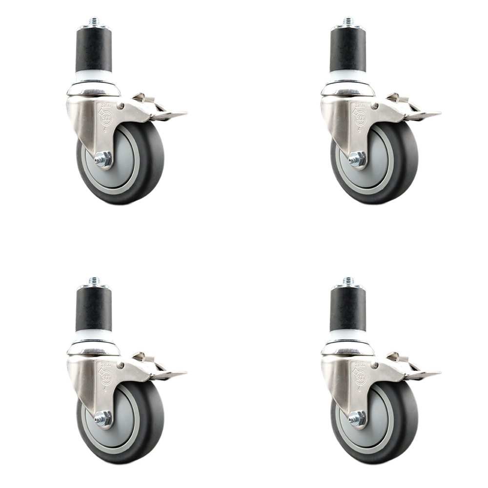 Thermoplastic Rubber Swivel Stem Caster with 4 in. Caster Wheels, 1.87 in. Expanding Stems - 316 Stainless Steel Casters - Set of 4