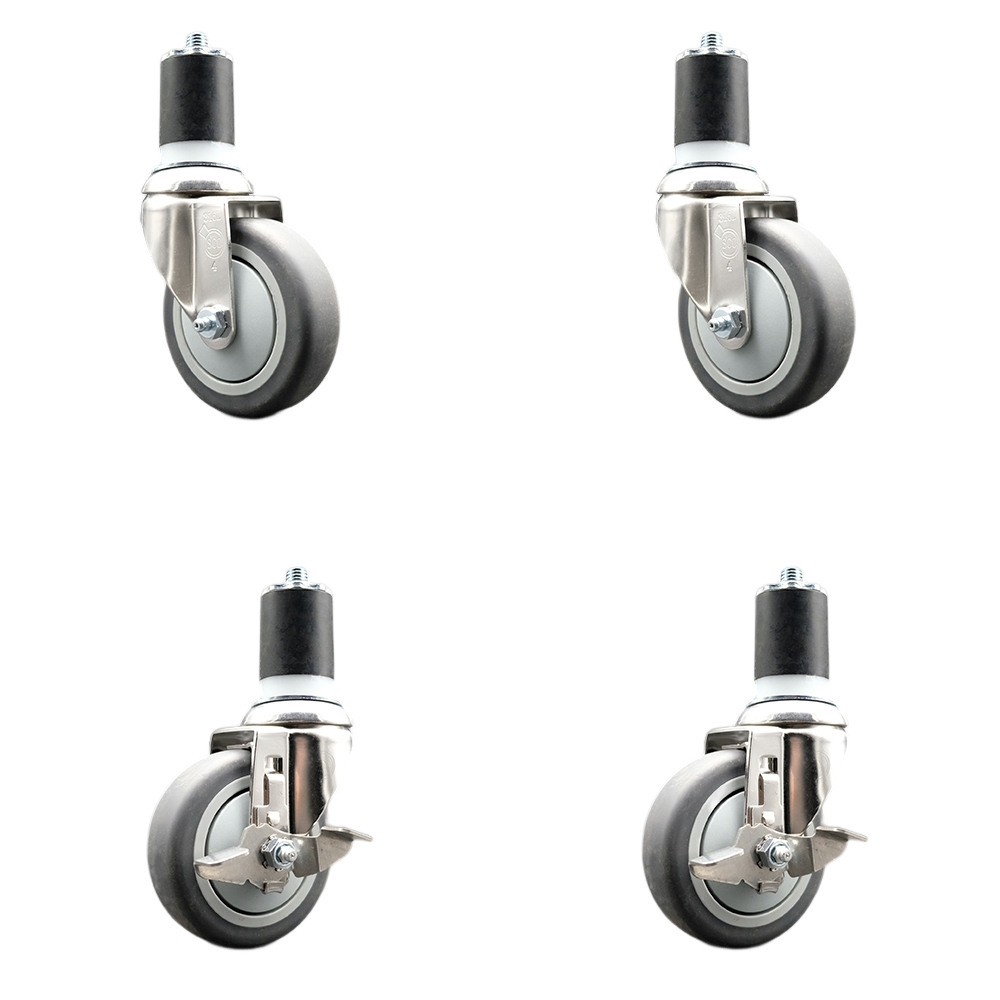 Thermoplastic Rubber Swivel Stem Caster with 4 in. Caster Wheels, 1.87 in. Expanding Stems - 316 Stainless Steel Casters - Set of 4