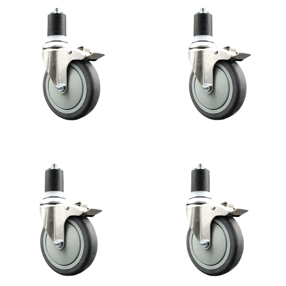 Thermoplastic Rubber Swivel Stem Caster with 5 in. Caster Wheels, 1.87 in. Expanding Stems - 316 Stainless Steel Casters - Set of 4