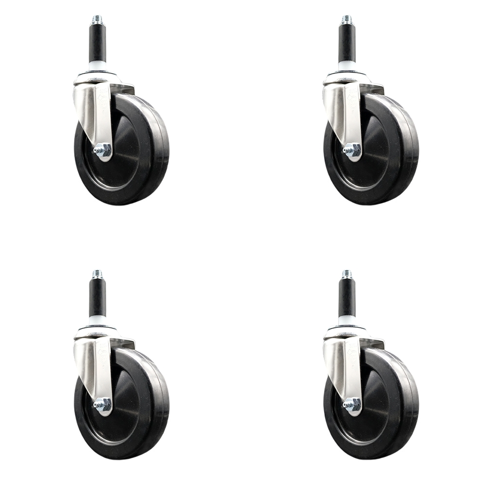 Soft Rubber Swivel Stem Caster with 5 in. Black Caster Wheels 0.87 in. Expanding Stems 316 Stainless Steel Casters - Set of 4