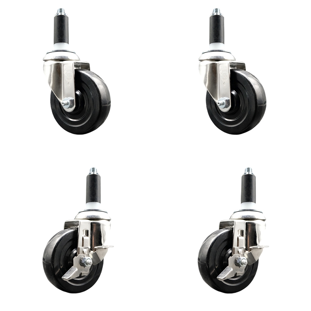 SCC-SS316EX20S414-SRS-2-TLB-2-1 Soft Rubber Swivel Stem Caster with 4 in. Caster Wheels 1 in. Expanding Stems 316 Stainless Steel Casters - Set of 4