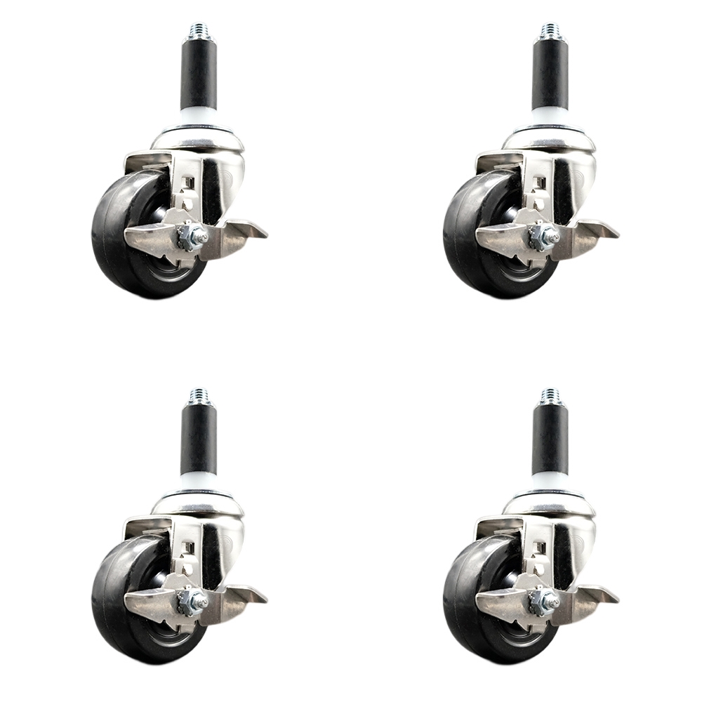 Soft Rubber Swivel Stem Caster with 3.5 in. Caster Wheels 1.13 in. Expanding Stems 316 Stainless Steel Casters - Set of 4
