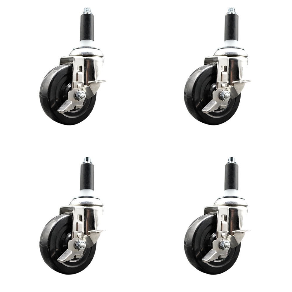 Soft Rubber Swivel Stem Caster with 4 in. Caster Wheels 1.13 in. Expanding Stems 316 Stainless Steel Casters - Set of 4