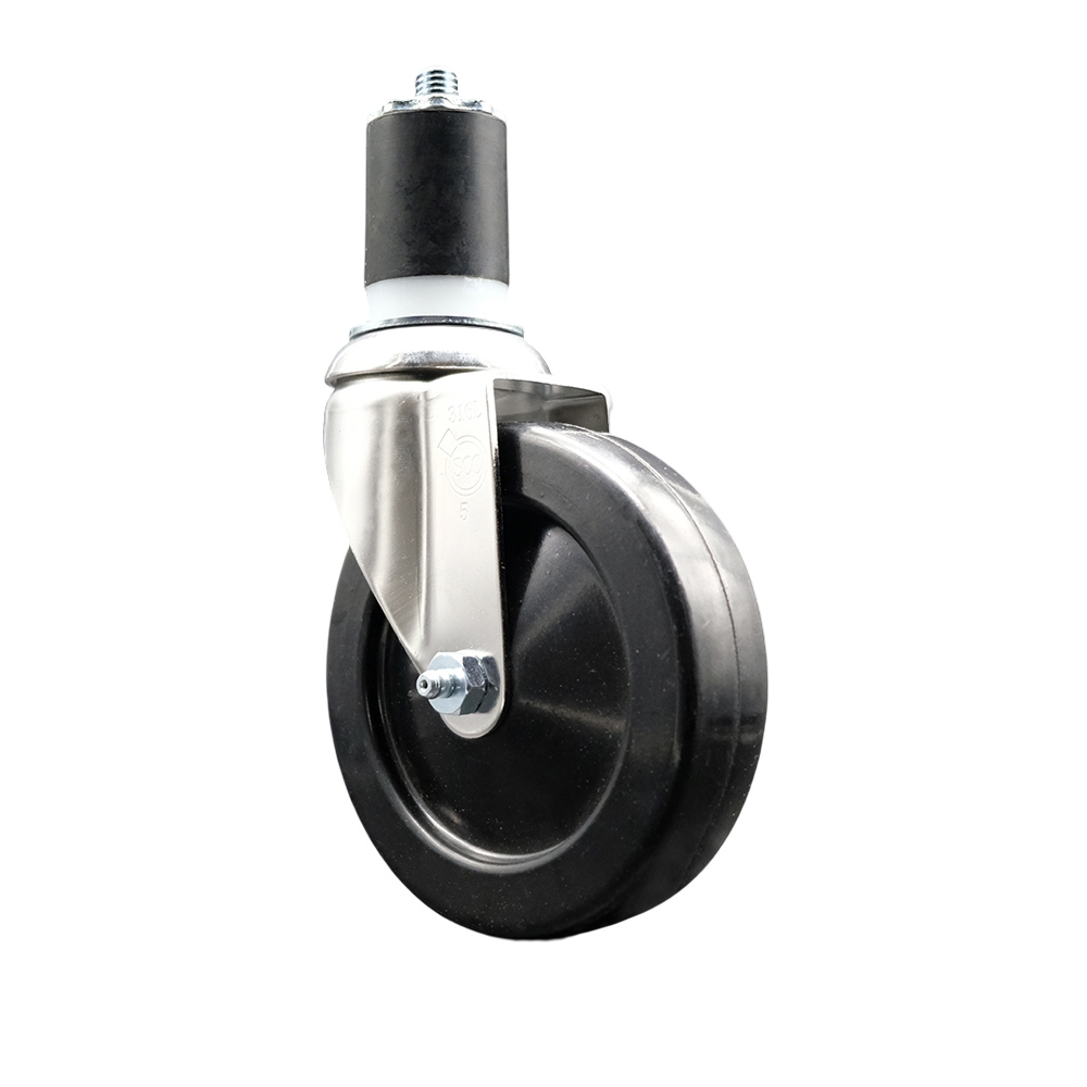 SCC-SS316EX20S514-SRS-178 Soft Rubber Swivel Stem Caster with 5 in. Black Caster Wheel 1.87 in. Expanding Stem 316 Stainless Steel Caster