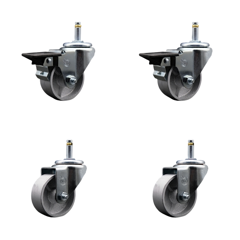 SCC-GR20S314-SSS-PLB-716138-2-S-2 Semi Steel Cast Iron Swivel Grip Ring Stem Caster, 3 x 1.25 in. Silver Wheels & 0.43 in. Stems - Set of 4