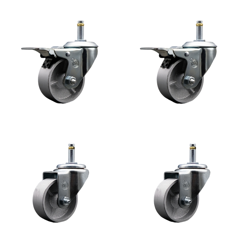 SCC-GRTTL20S314-SSS-716138-2-S-2 Semi Steel Cast Iron Swivel Grip Ring Stem Caster, 3 x 1.25 in. Silver Wheels & 0.43 in. Stems - Set of 4