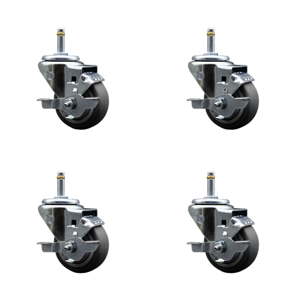SCC-GR20S314-TPRB-TLB-716138-4 Thermoplastic Rubber Swivel Grip Ring Stem Caster with 3 x 1.25 in. Gray Wheels & 0.43 in. Stems - Set of 4