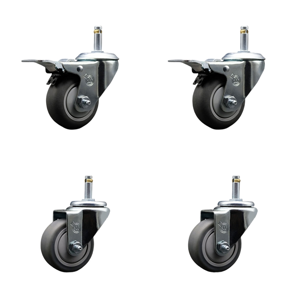 SCC-GRTTL20S314-TPRB-716138-2-S-2 Thermoplastic Rubber Swivel Grip Ring Stem Caster, 3 x 1.25 in. Gray Wheels & 0.43 in. Stems - Set of 4