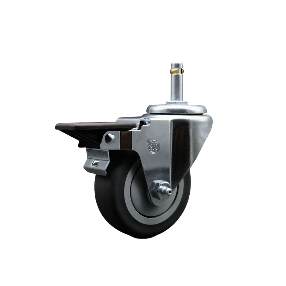 SCC-GR20S3514-TPRB-PLB-716138 Thermoplastic Rubber Swivel Grip Ring Stem Caster, 3.5 x 1.25 in. Gray Wheel & 0.43 in. Stem & Posi Locking Brake