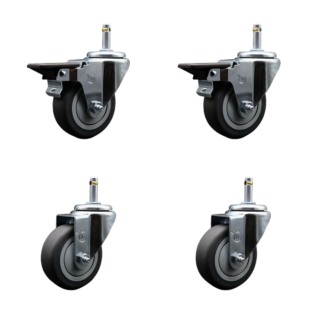 SCC-GR20S3514-TPRB-PLB-716138-2-S-2 Thermoplastic Rubber Swivel Grip Ring Stem Caster, 3.5 x 1.25 in. Gray Wheels & 0.43 in. Stems - Set of 4