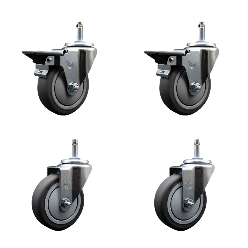 SCC-GR20S414-TPRB-PLB-716138-2-S-2 Thermoplastic Rubber Swivel Grip Ring Stem Caster, 4 x 1.25 in. Gray Wheels & 0.43 in. Stems - Set of 4