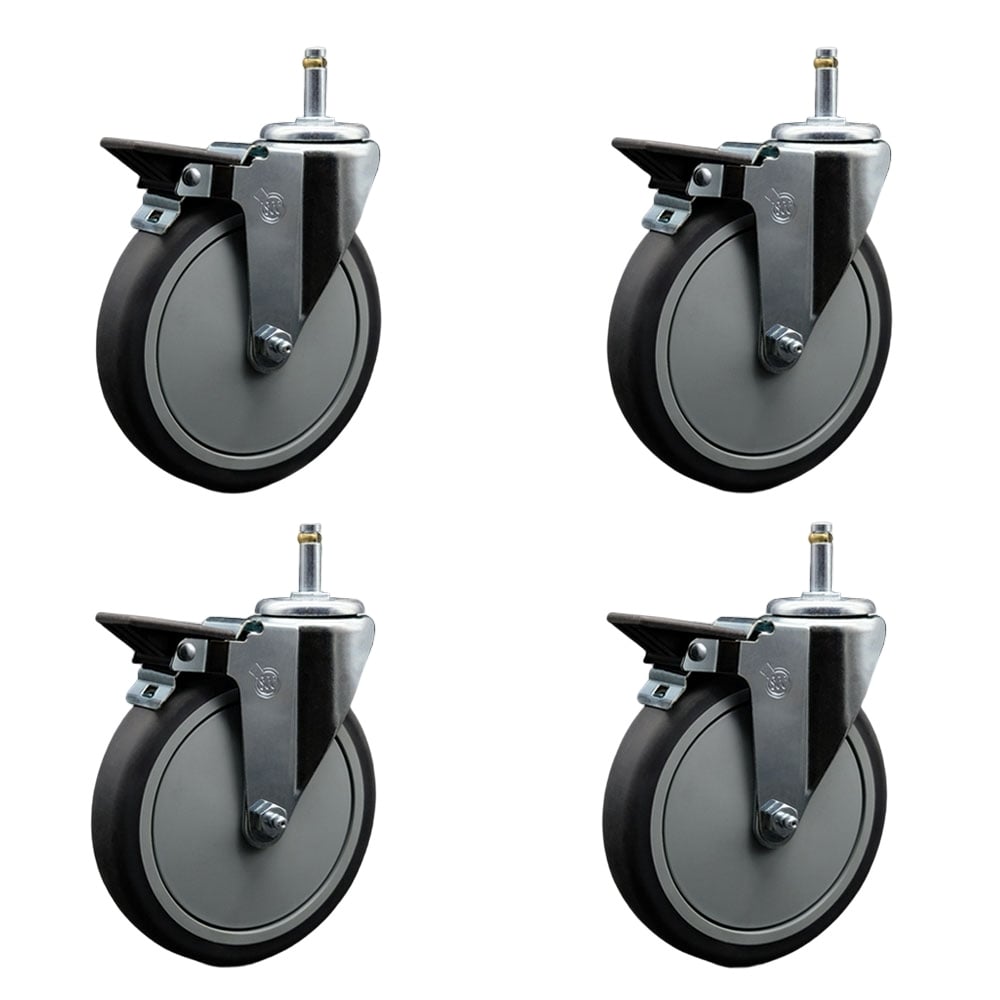 SCC-GR20S614-TPRB-PLB-716138-4 Thermoplastic Rubber Swivel Grip Ring Stem Caster with 6 x 1.25 in. Gray Wheels & 0.43 in. Stems - Set of 4