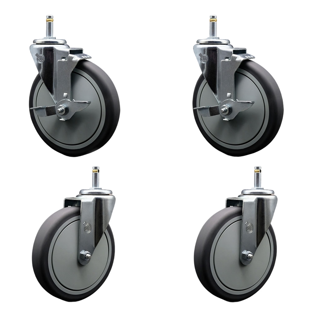 SCC-GR20S614-TPRB-TLB-716138-2-S-2 Thermoplastic Rubber Swivel Grip Ring Stem Caster, 6 x 1.25 in. Gray Wheels & 0.43 in. Stems - Set of 4