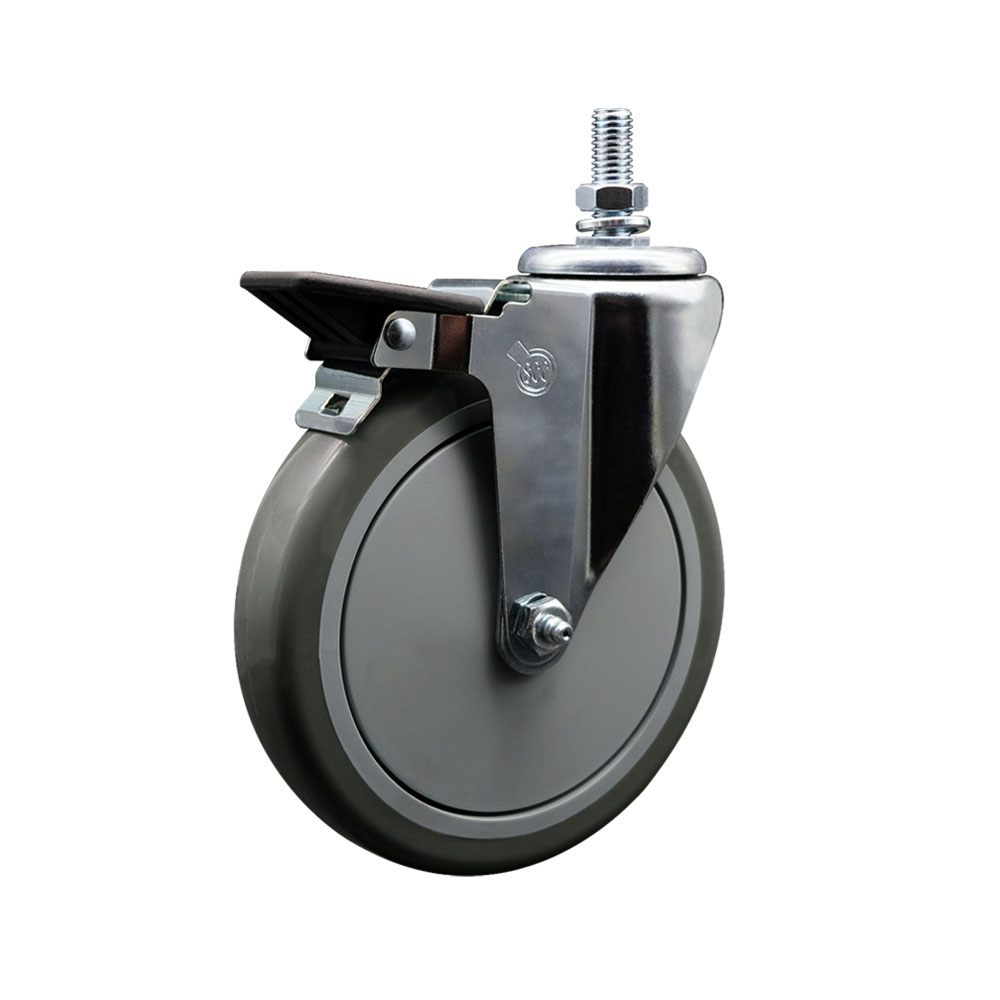 SCC-TS20S614-PPUB-PLB-121315 Polyurethane Swivel Threaded Stem Caster with 6 x 1.25 in. gray Wheel & 0.5 in. Stem & Posi Locking Brake