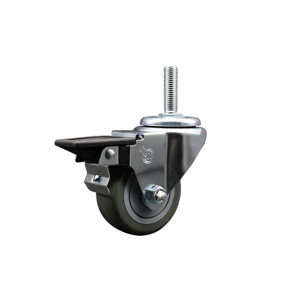 SCC-TS20S314-PPUB-PLB-34212 Polyurethane Swivel Threaded Stem Caster with 3 x 1.25 in. gray Wheel & 0.75 in. Stem & Posi Locking Brake