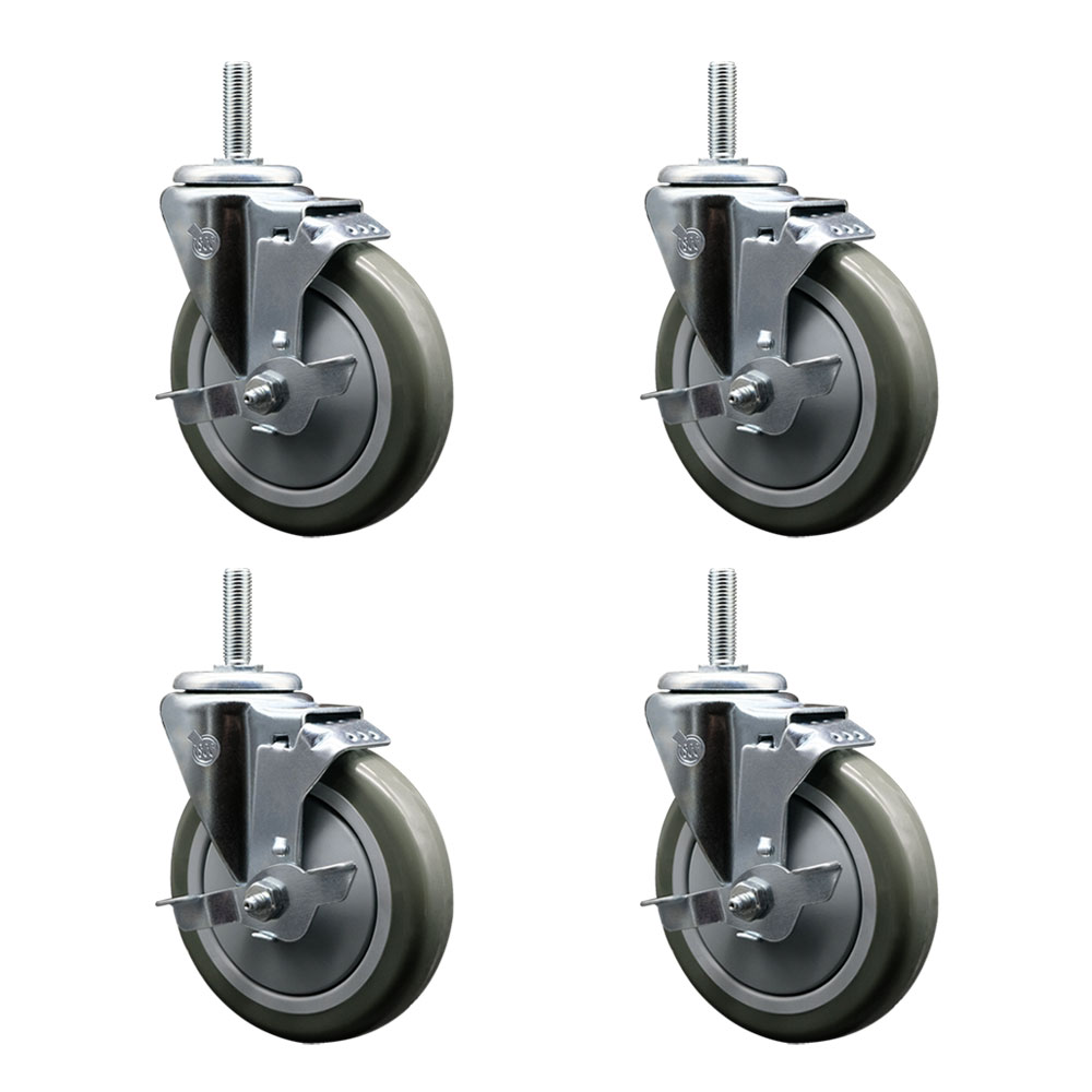 SCC-TS20S514-PPUB-TLB-34212-4 Polyurethane Swivel Threaded Stem Caster with 5 x 1.25 in. Gray Wheels & 0.75 in. Stems - Set of 4