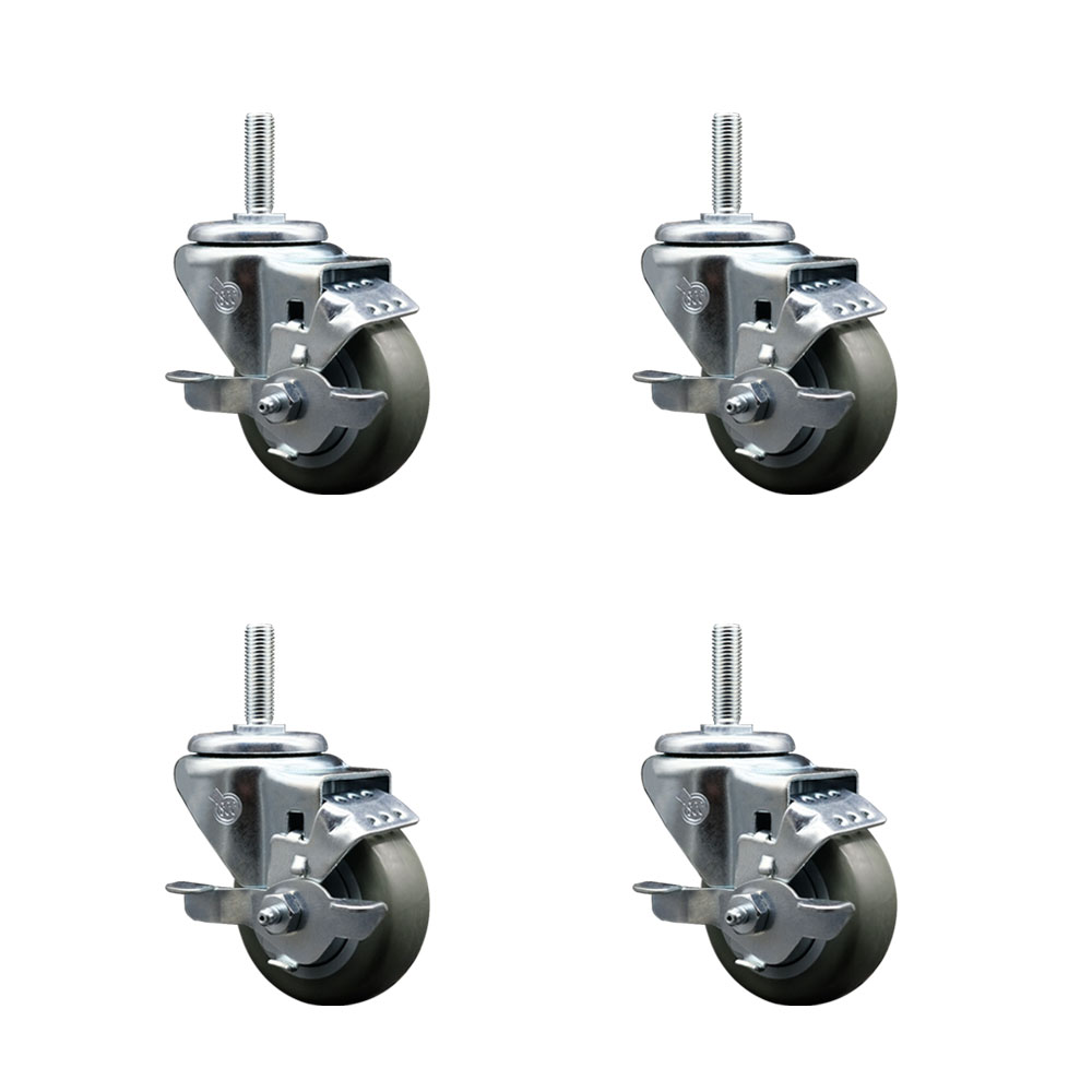 SCC-TS20S314-PPUB-TLB-58212-4 Polyurethane Swivel Threaded Stem Caster with 3 x 1.25 in. Gray Wheels & 0.63 in. Stems - Set of 4