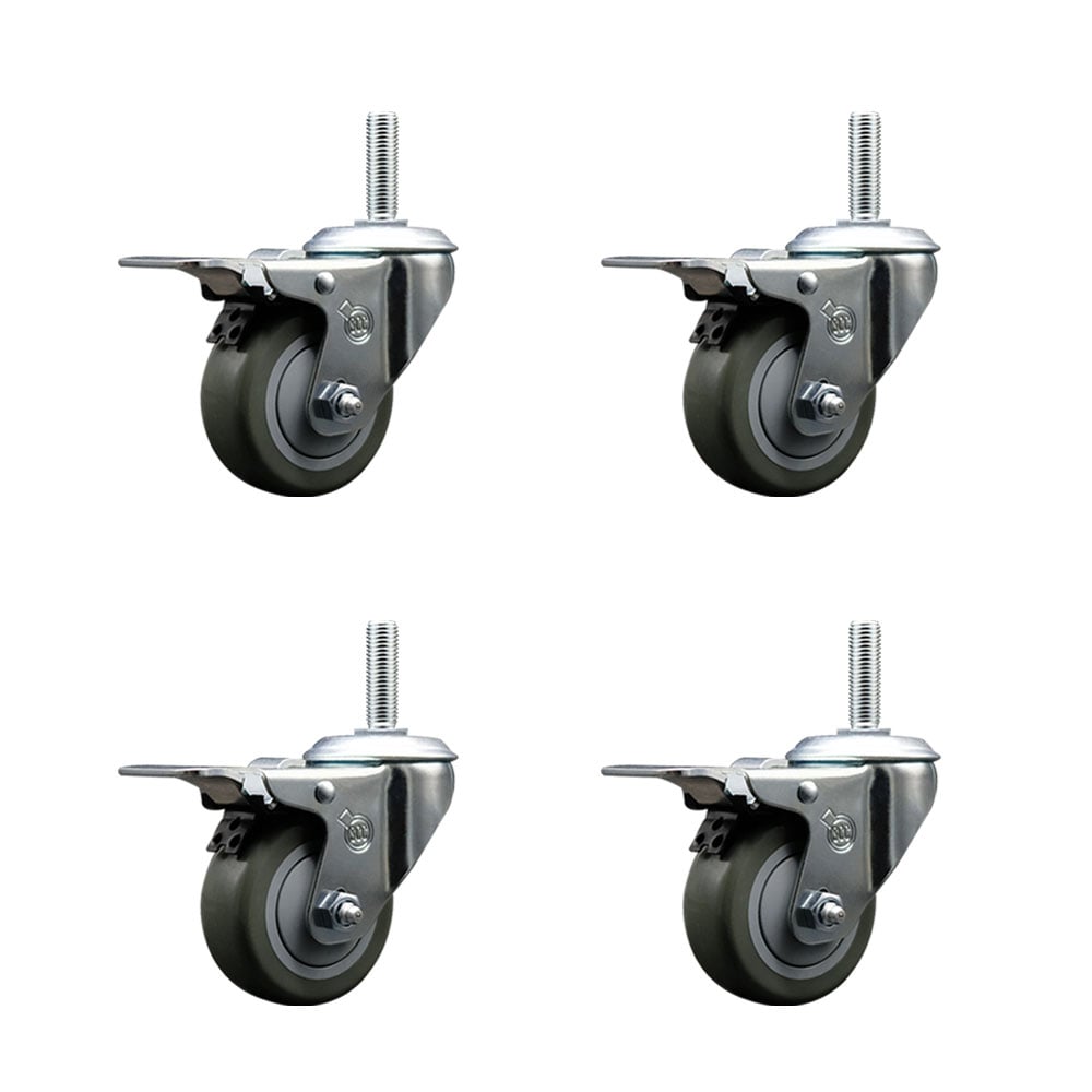 SCC-TSTTL20S314-PPUB-58212-4 Polyurethane Swivel Threaded Stem Caster with 3 x 1.25 in. Gray Wheels & 0.63 in. Stems - Set of 4