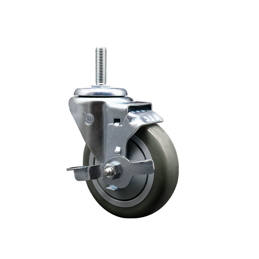 SCC-TS20S414-PPUB-TLB-58212 Polyurethane Swivel Threaded Stem Caster with 4 x 1.25 in. gray Wheel & 0.63 in. Stem & Top Locking Brake