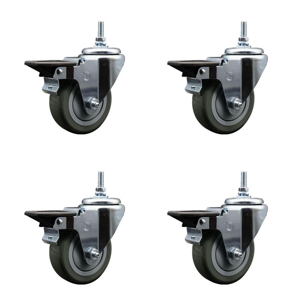 SCC-TS20S3514-PPUB-PLB-M1215-4 Polyurethane Swivel Threaded Stem Caster with 3.5 x 1.25 in. Gray Wheels & 12 mm Stems - Set of 4