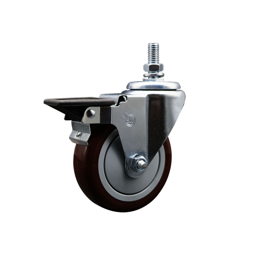 SCC-TS20S414-PPUB-MRN-PLB-121315 Polyurethane Swivel Threaded Stem Caster with 4 x 1.25 in. Maroon Wheel & 0.5 in. Stem & Posi Locking Brake