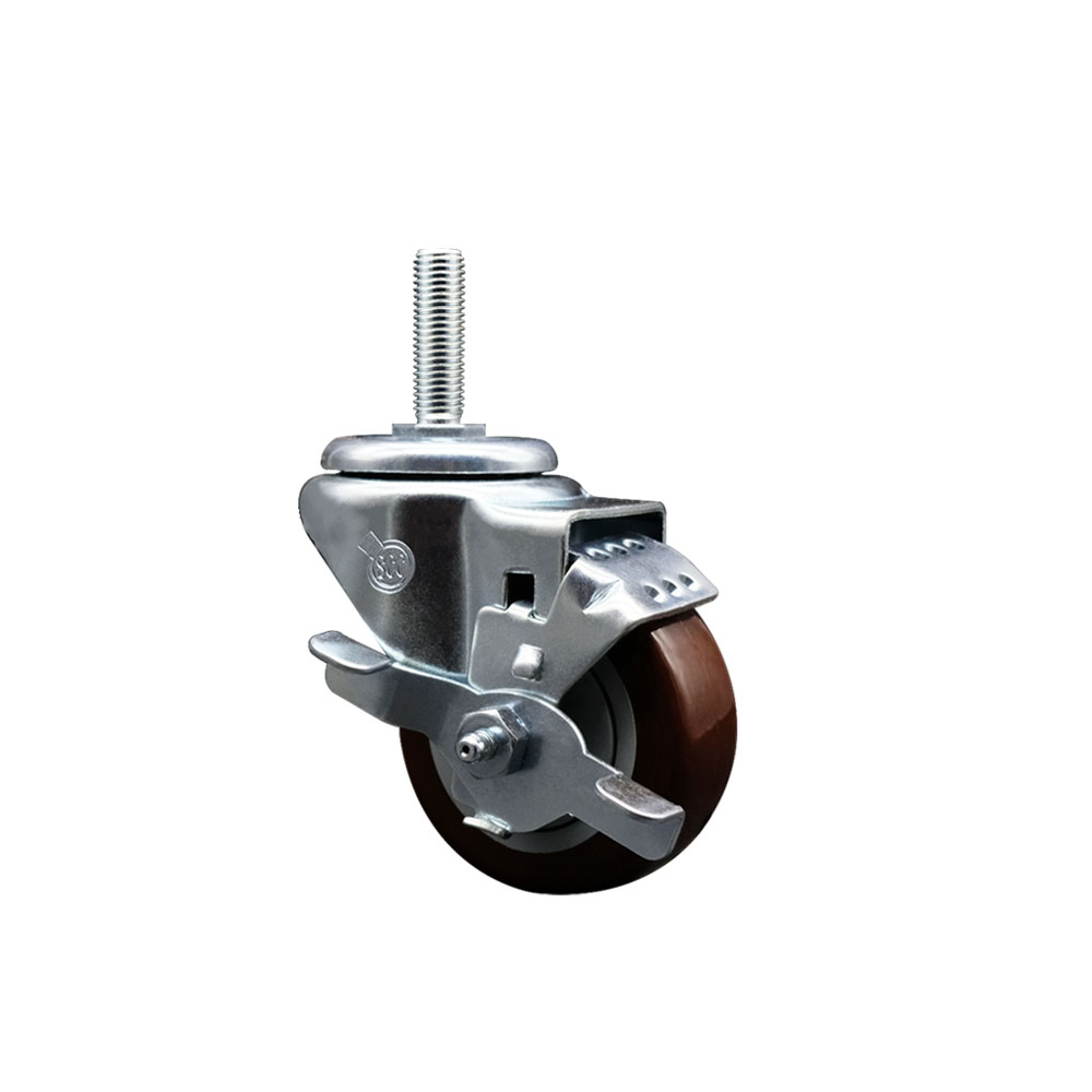 SCC-TS20S314-PPUB-MRN-TLB-34212 Polyurethane Swivel Threaded Stem Caster with 3 x 1.25 in. Maroon Wheel & 0.75 in. Stem & Top Locking Brake