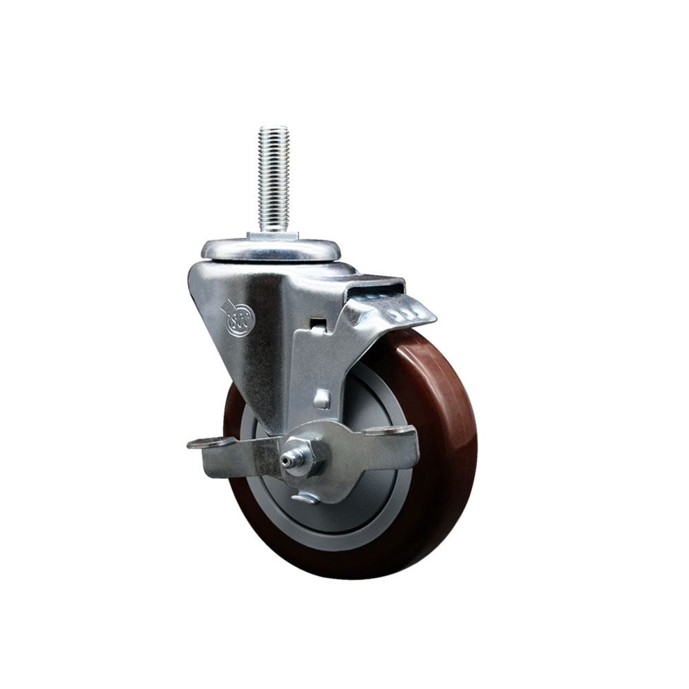 SCC-TS20S414-PPUB-MRN-TLB-34212 Polyurethane Swivel Threaded Stem Caster with 4 x 1.25 in. Maroon Wheel & 0.75 in. Stem & Top Locking Brake
