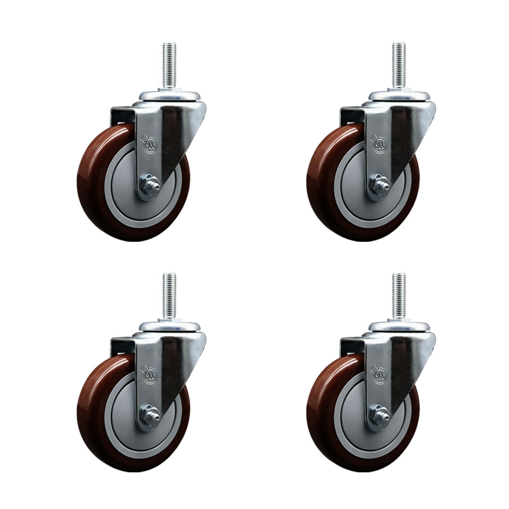 SCC-TS20S414-PPUB-MRN-34212-4 Polyurethane Swivel Threaded Stem Caster with 4 x 1.25 in. Maroon Wheels & 0.75 in. Stems - Set of 4