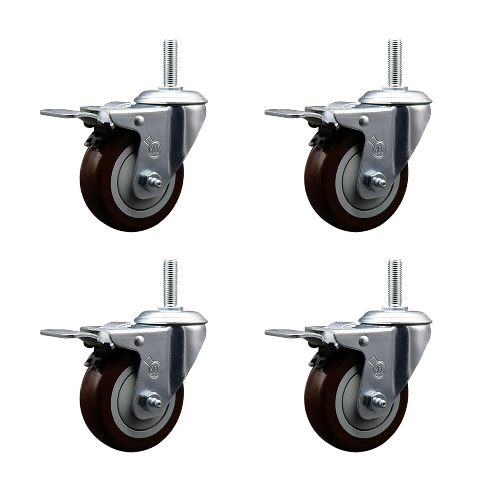SCC-TSTTL20S414-PPUB-MRN-34212-4 Polyurethane Swivel Threaded Stem Caster with 4 x 1.25 in. Maroon Wheels & 0.75 in. Stems - Set of 4