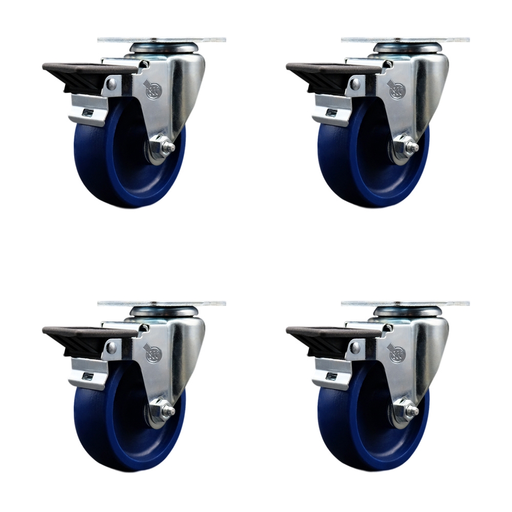 SCC-20S414-SPUS-PLB-4 Solid Polyurethane Swivel Top Plate Caster with 4 in. Blue Wheels - Set of 4