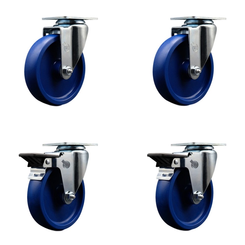 SCC-20S514-SPUS-2-PLB-2 Solid Polyurethane Swivel Top Plate Caster with 5 in. Blue Wheels - Set of 4