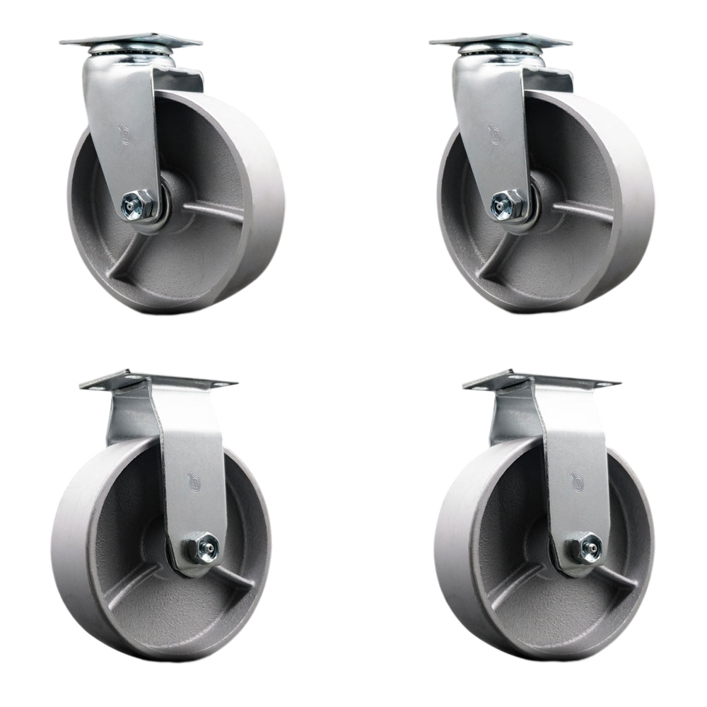 SCC-20S620-SSBZ-2-R-2 Swivel & Rigid Plate Caster Set, Silver - 6 in. by 2 in. Semi Steel Cast Iron Wheel Bronze Bearing